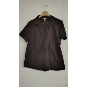 White Stag Women's Size 16W Brown Textured Short Sleeve Button-Down Blouse Shirt